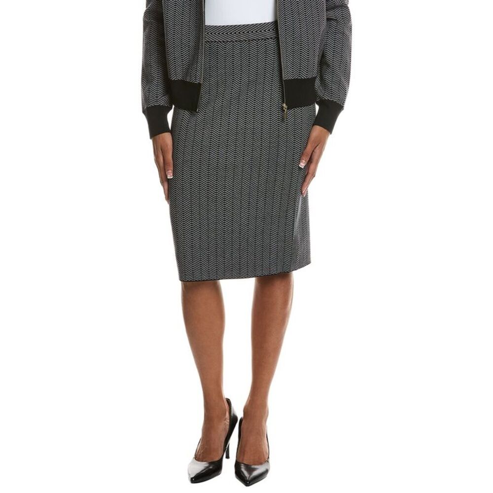 St. John Womens Tweed Knit Skirt, Black